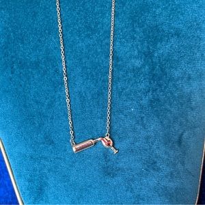 Love Wine Bottle & Glass Pendant Necklace in Rose Golden